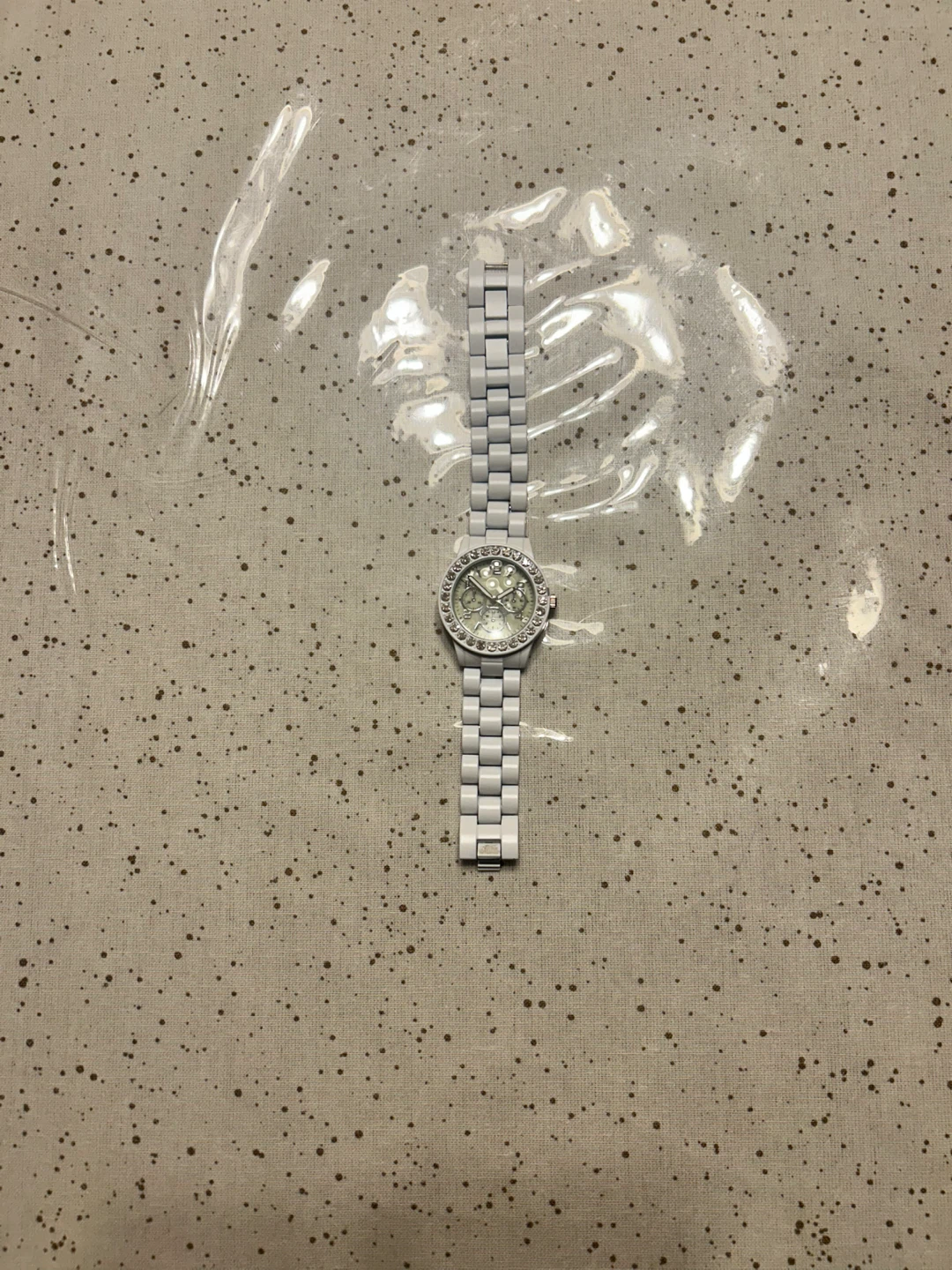 White Quartz Watch with Rhinestone Bezel