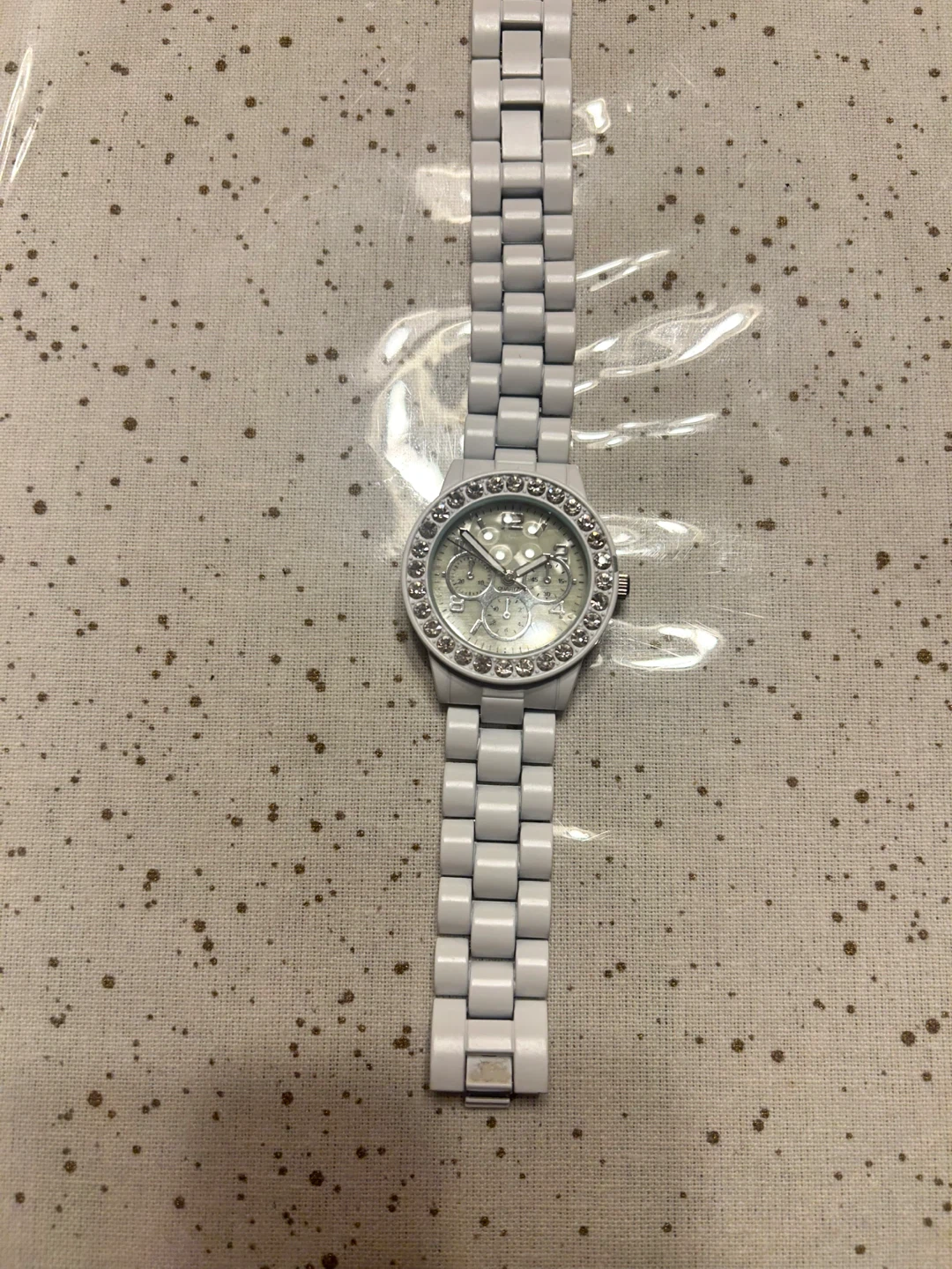 White Quartz Watch with Rhinestone Bezel - photo 2