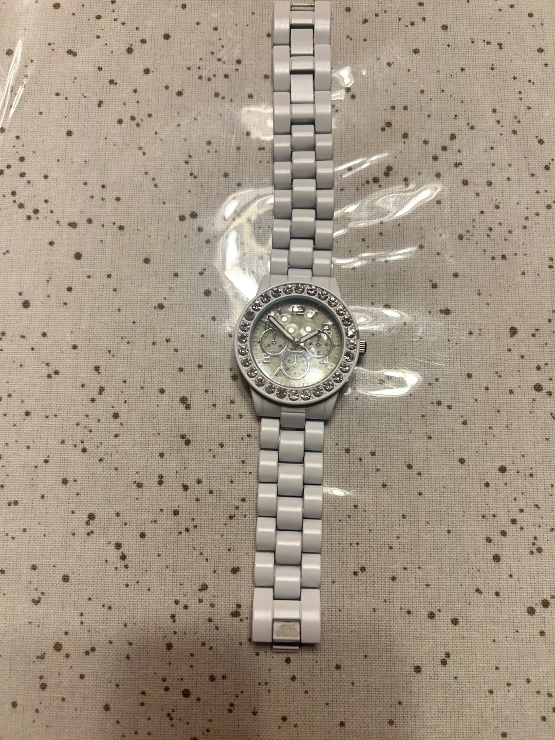 White Quartz Watch with Rhinestone Bezel - photo 4