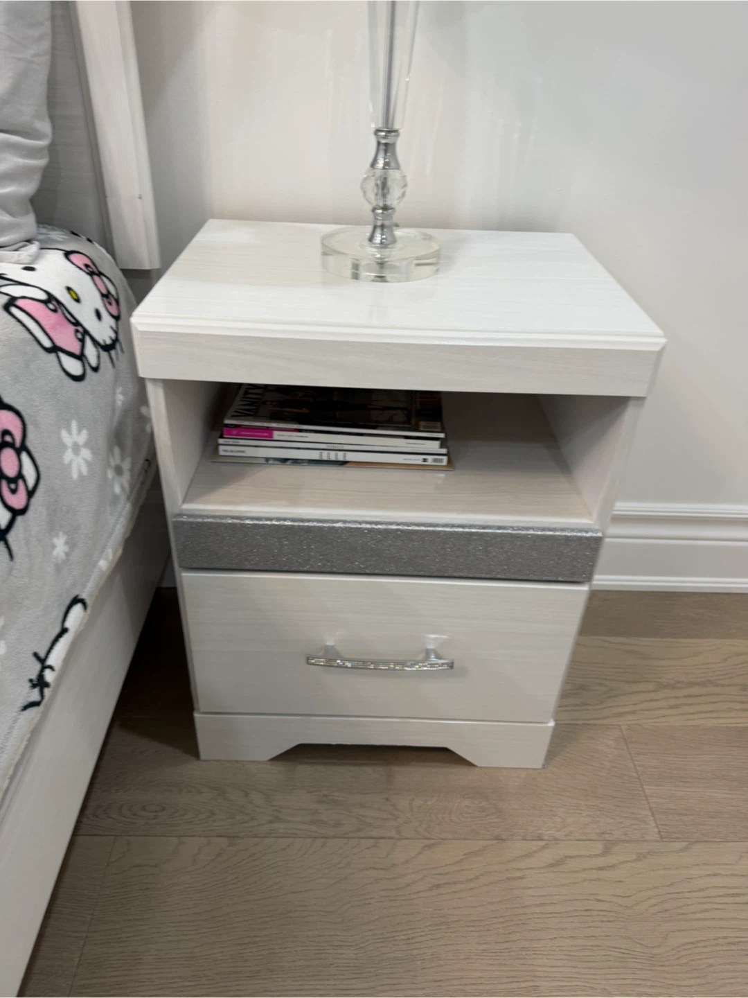 White Dresser with Silver Glitter Accent