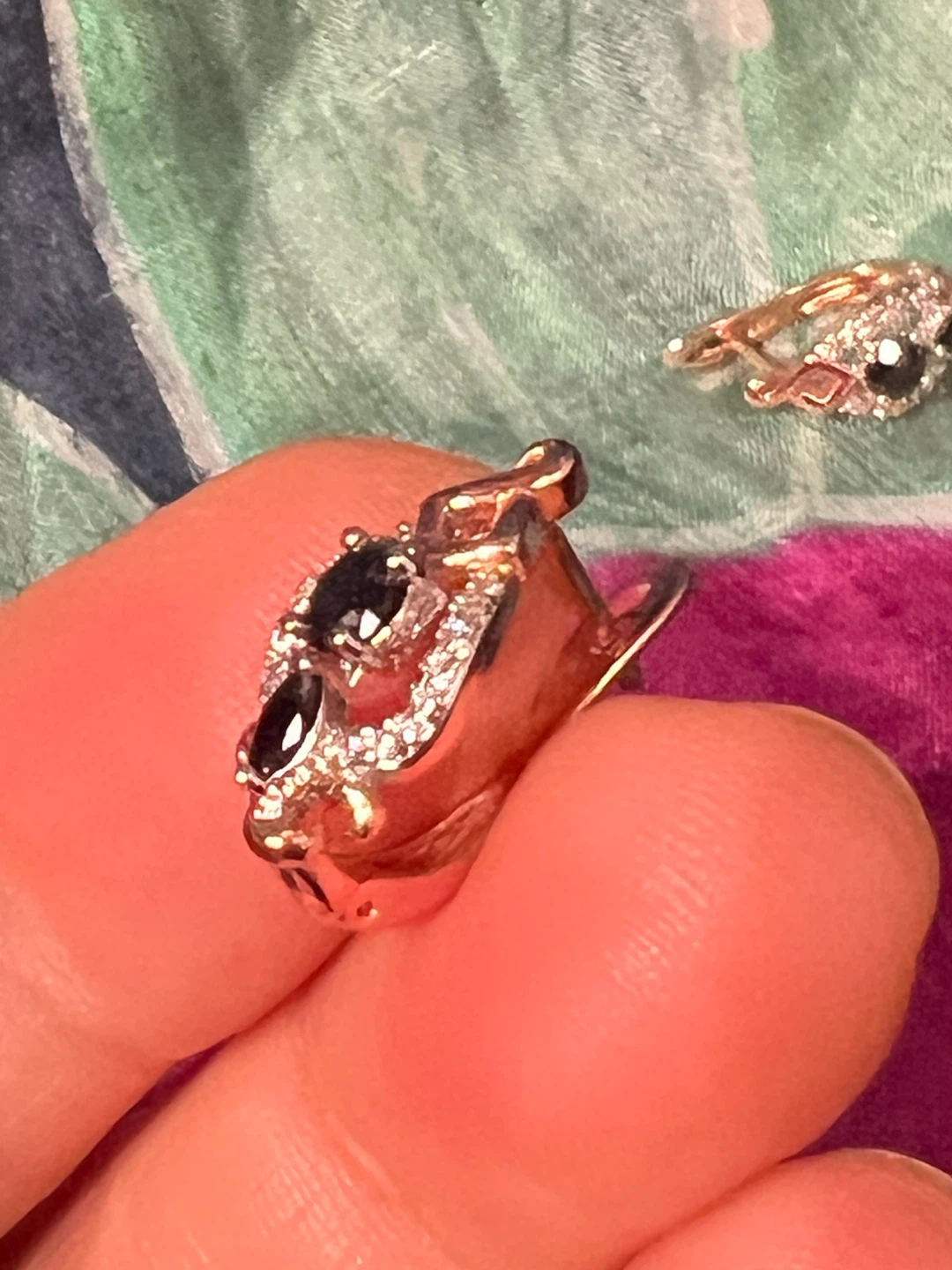 Rose Gold tone Earrings with Black Stones