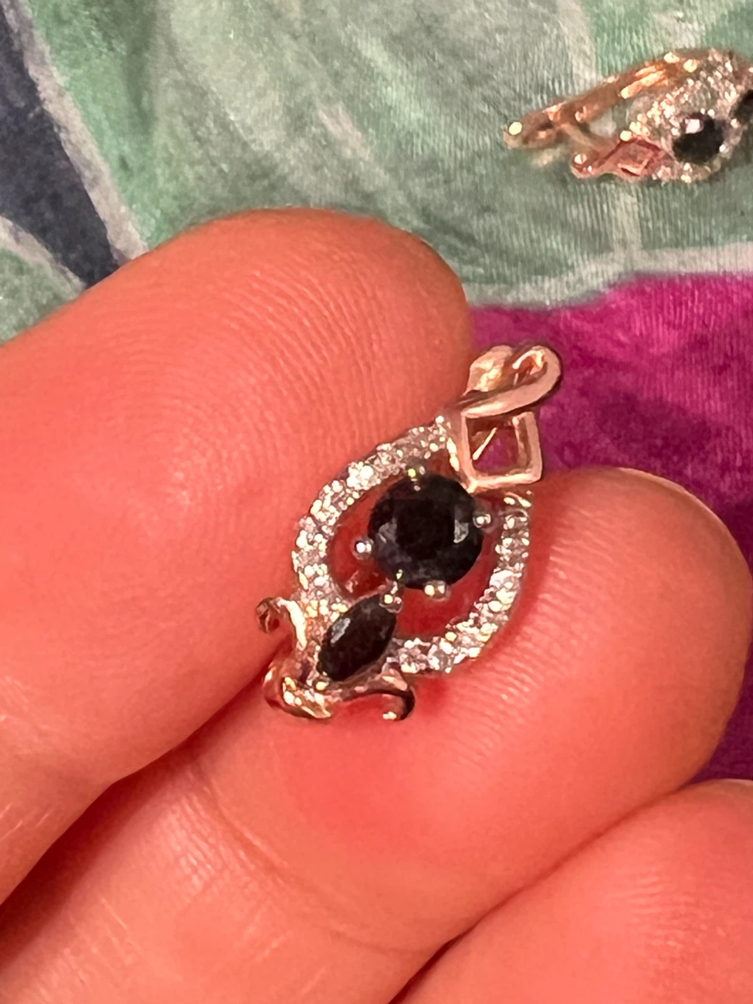 Rose Gold tone Earrings with Black Stones - photo 2
