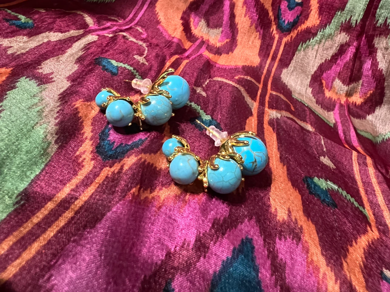 Turquoise and Gold Hoop Earrings