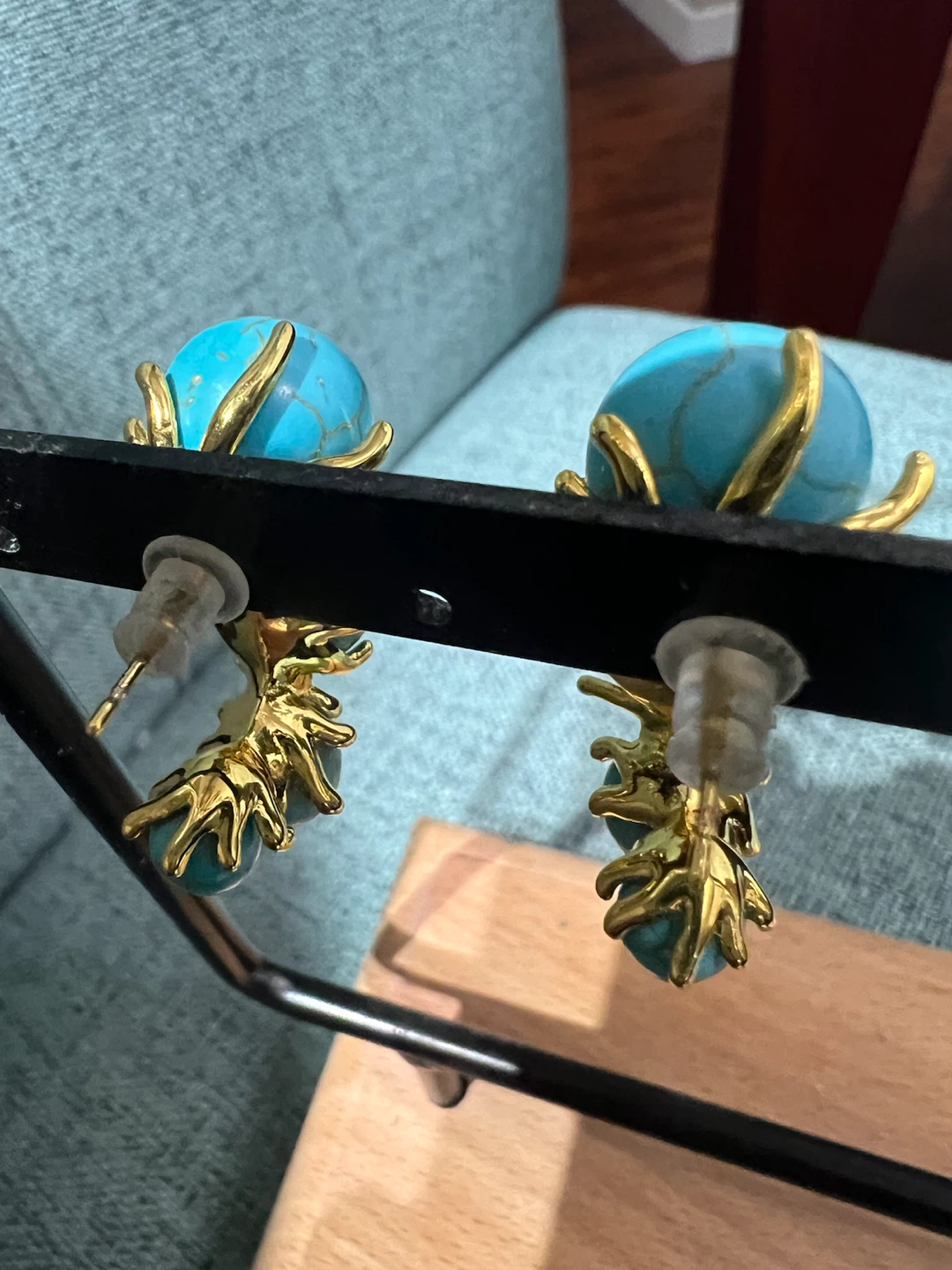 Turquoise and Gold Hoop Earrings - photo 5