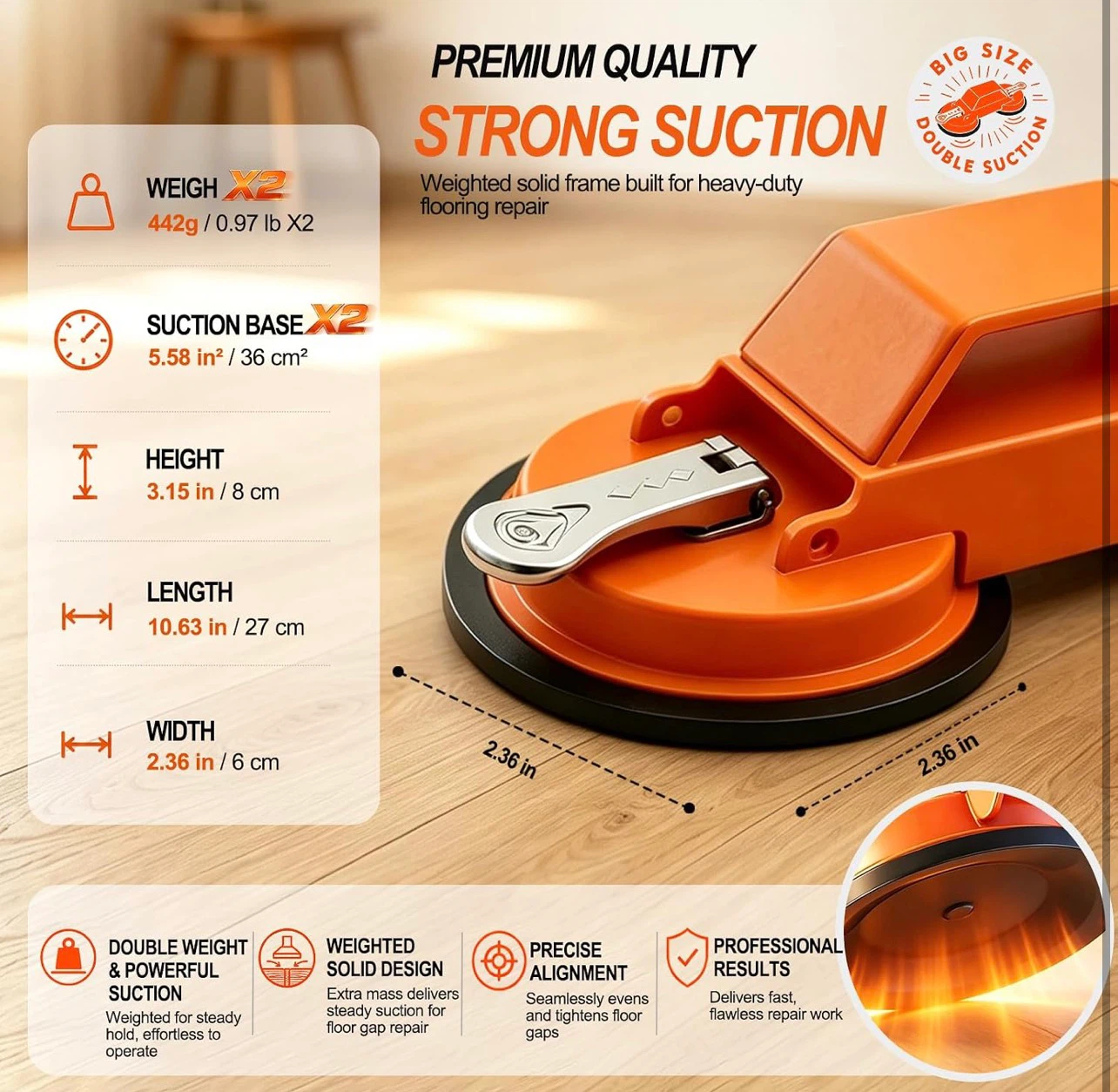 Heavy Duty Floor Gap Fixer Tool Kit with Double Suction Cups - photo 4