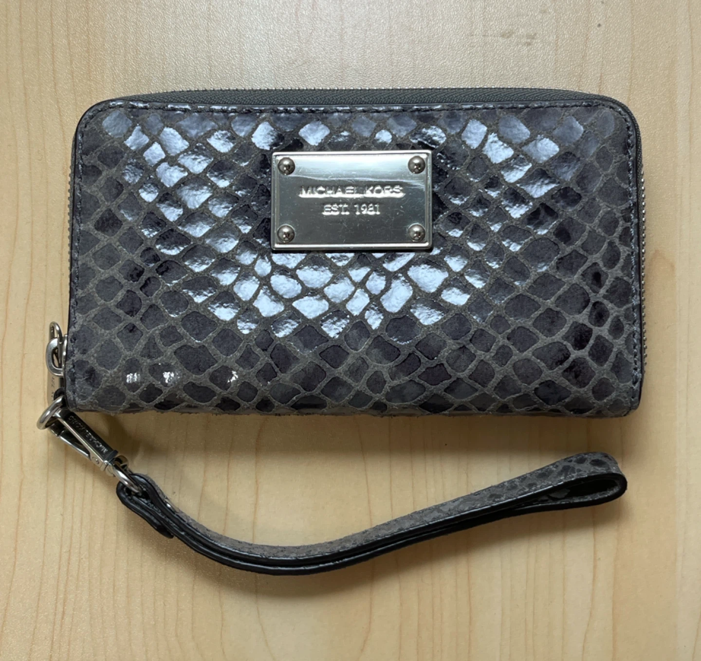 Michael Kors Zip Around Wallet Grey Snake Print
