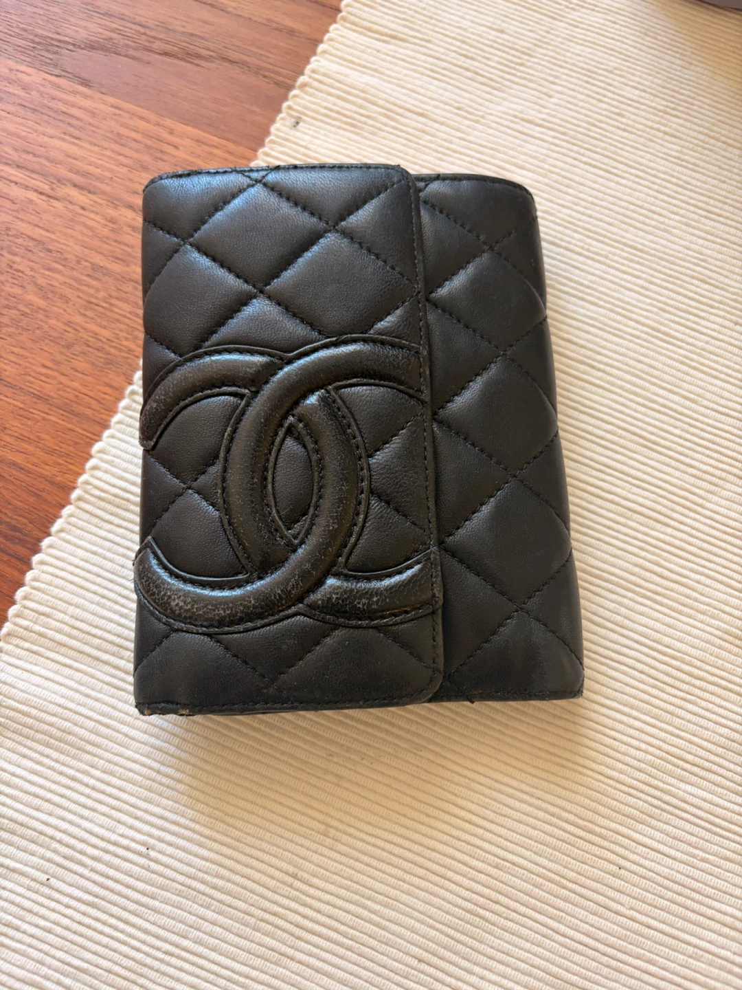 CHANEL Black Quilted Leather Tri-Fold Wallet