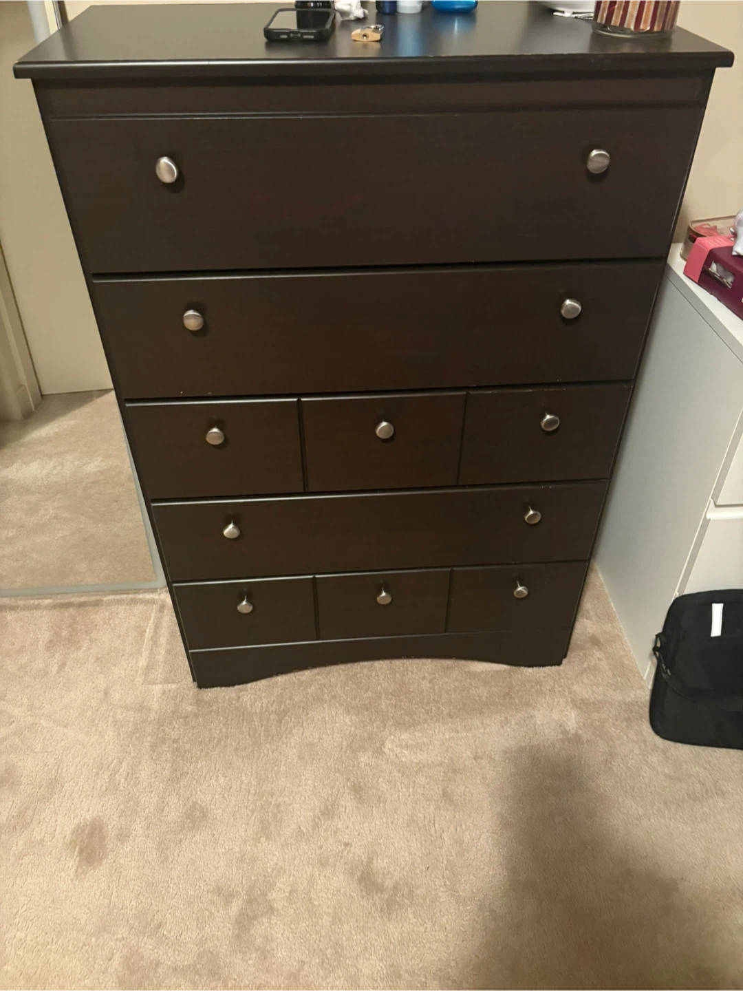 Dark Brown Dresser - 5 Drawers