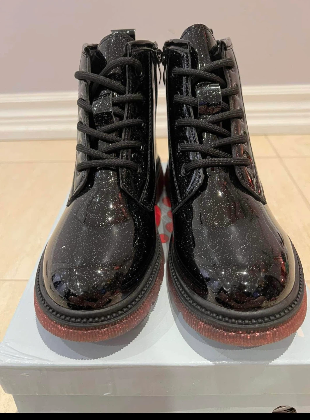 Tabasic Black Glitter Combat Boots