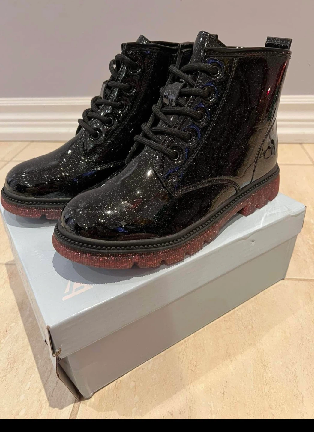 Tabasic Black Glitter Combat Boots - photo 3