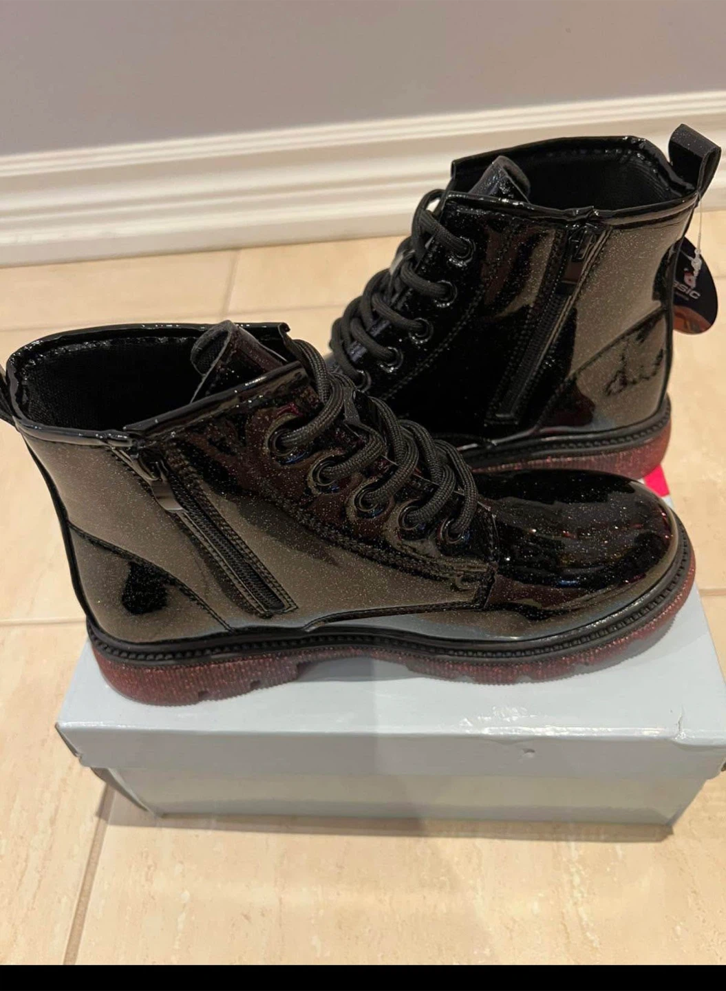 Tabasic Black Glitter Combat Boots - photo 5
