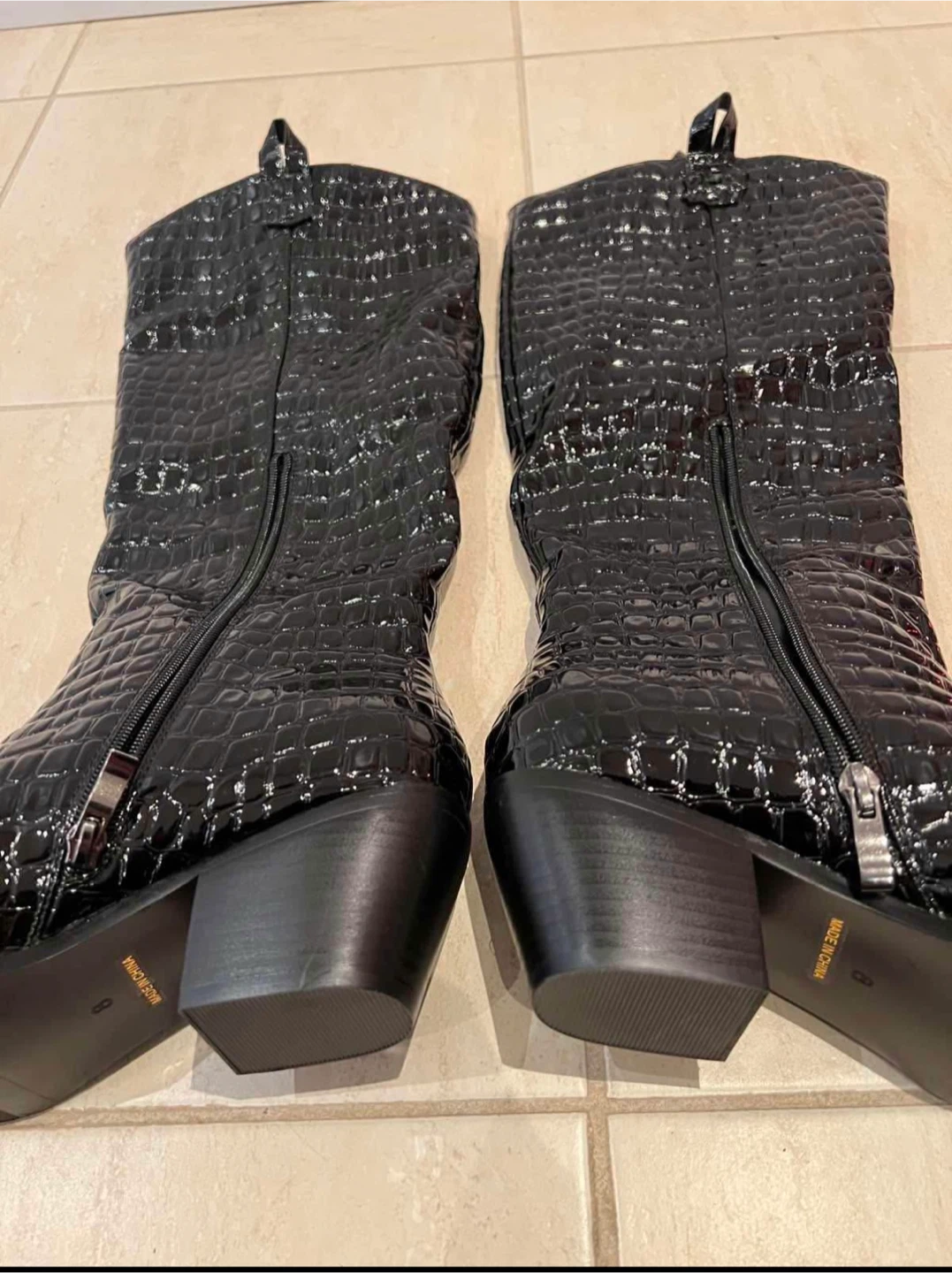 Black Crocodile Print Knee-High Boots - photo 5