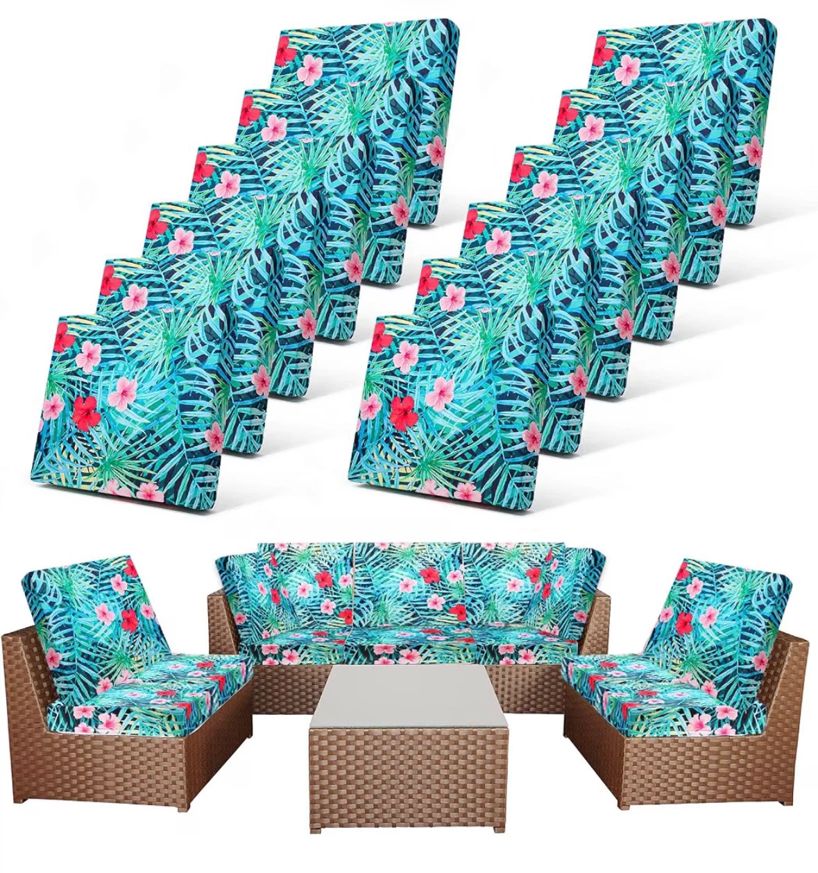 12 Pcs Patio Cushion Covers Outdoor Stretch Sofa Couch Cover