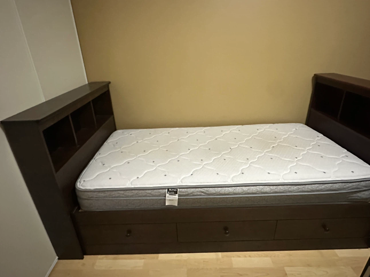Dark Wood Twin Bed Frame with Storage Drawers and Headboard