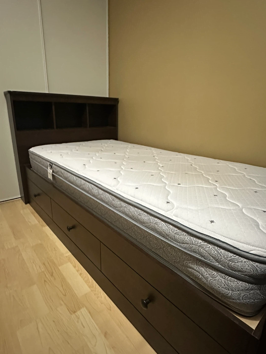 Dark Wood Twin Bed Frame with Storage Drawers and Headboard - photo 2