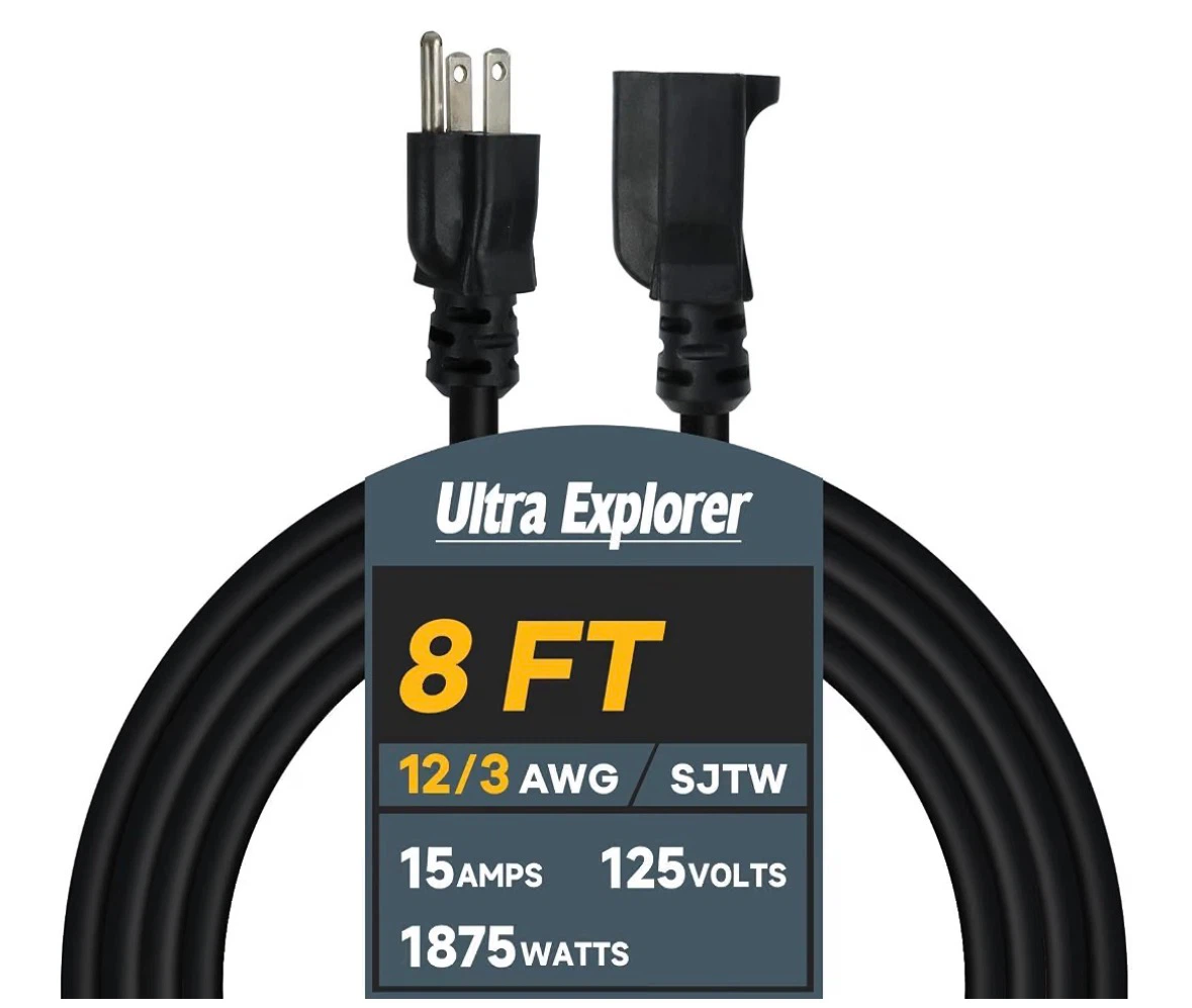 Black Indoor Outdoor Extension Cord 8 Ft