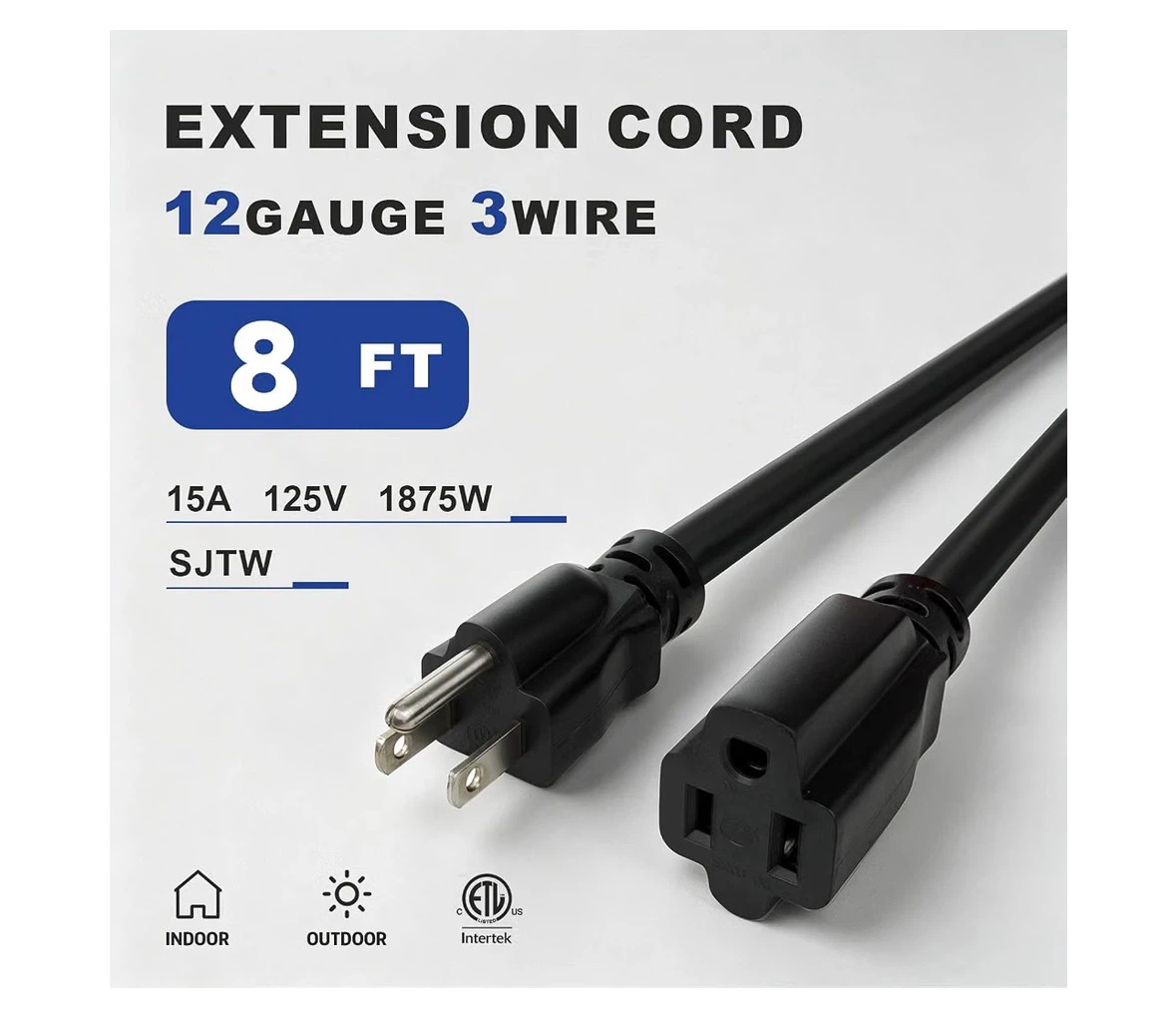 Black Indoor Outdoor Extension Cord 8 Ft - photo 2