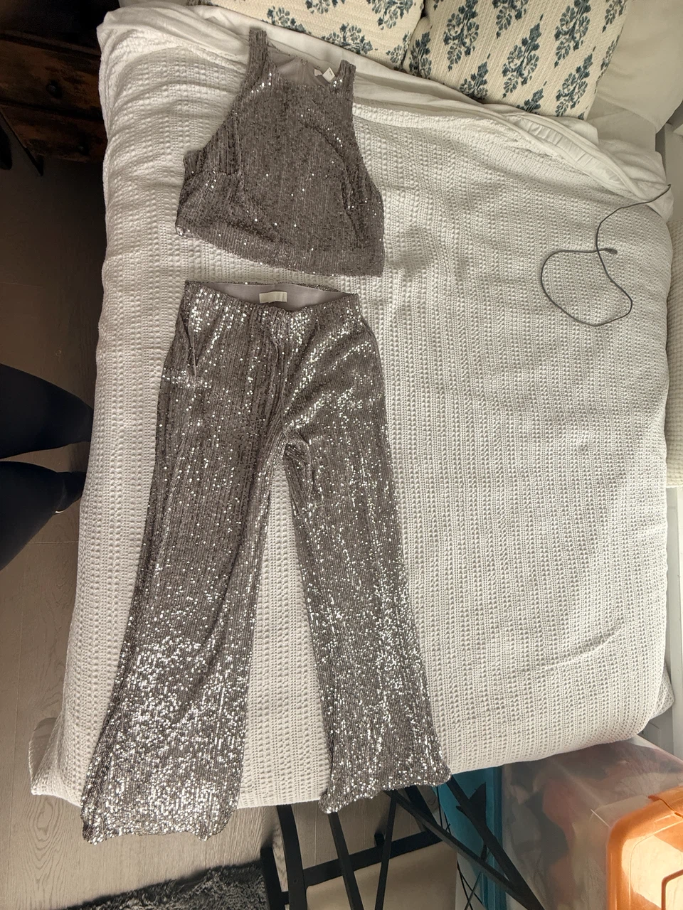 Sequin Tank Top and Flare Pants Set