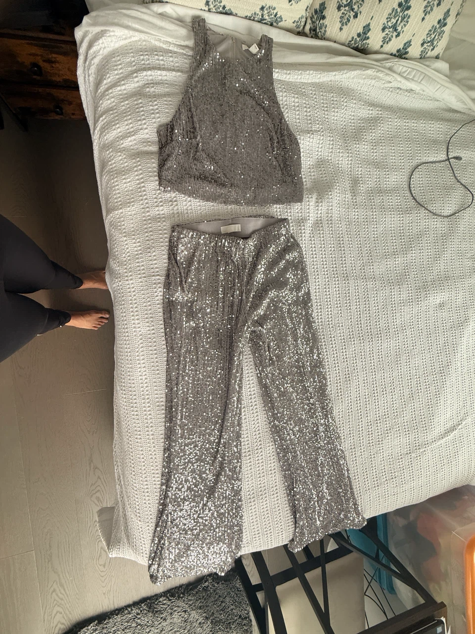 Sequin Tank Top and Flare Pants Set - photo 2