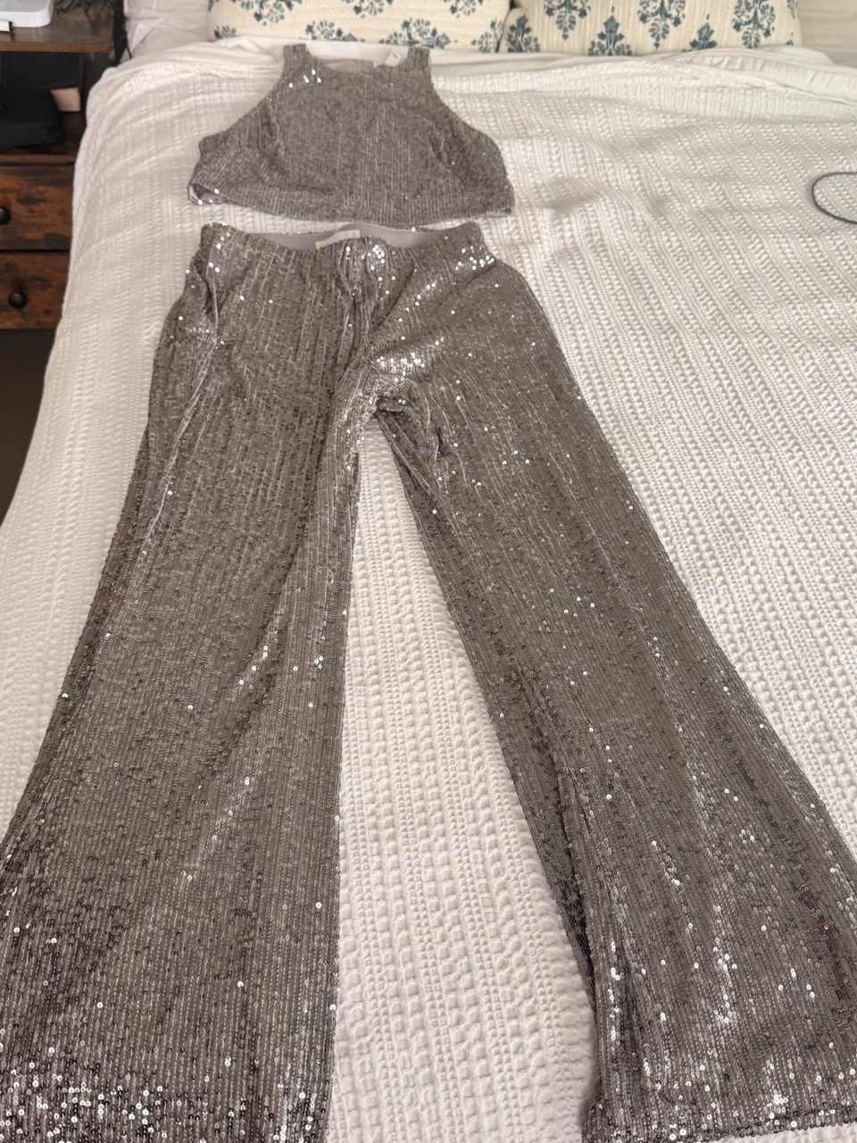 Sequin Tank Top and Flare Pants Set - photo 3