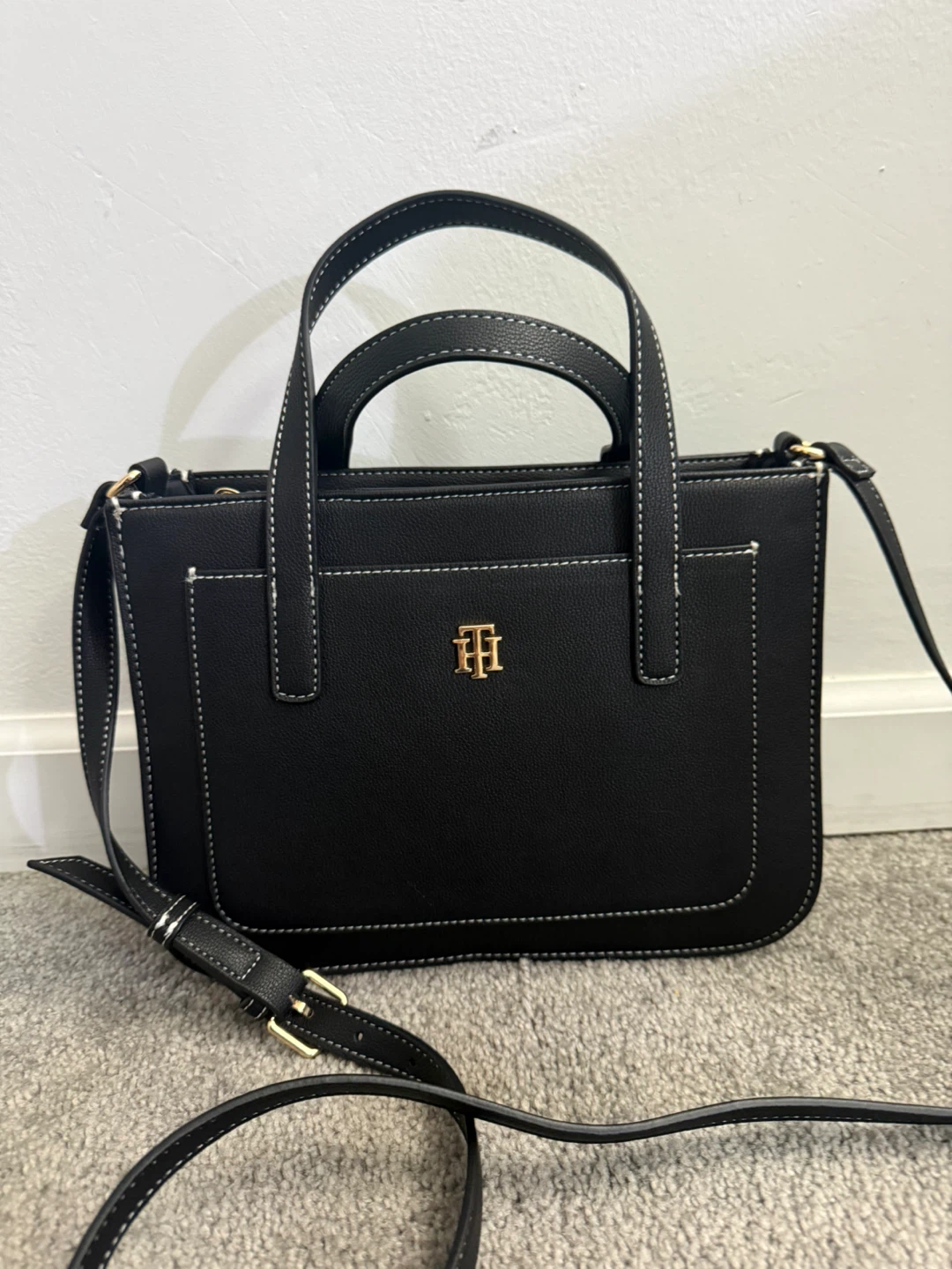 Tommy Hilfiger Black Leather Tote Handbag