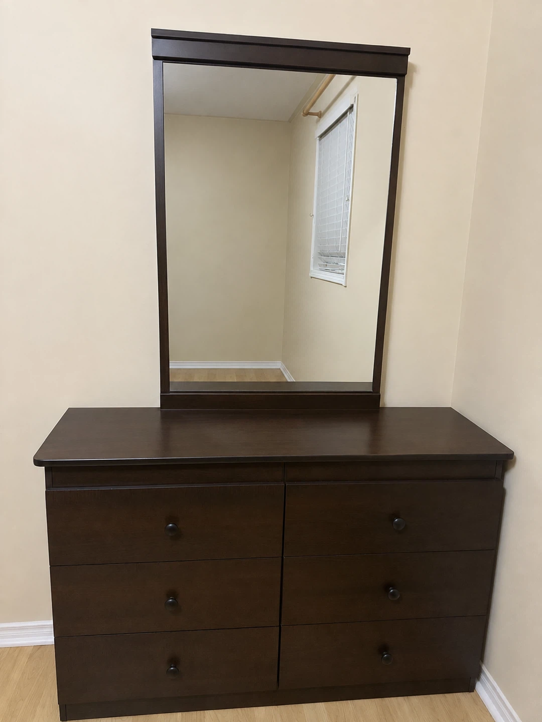 Dark Brown 6-Drawer Dresser with Mirror