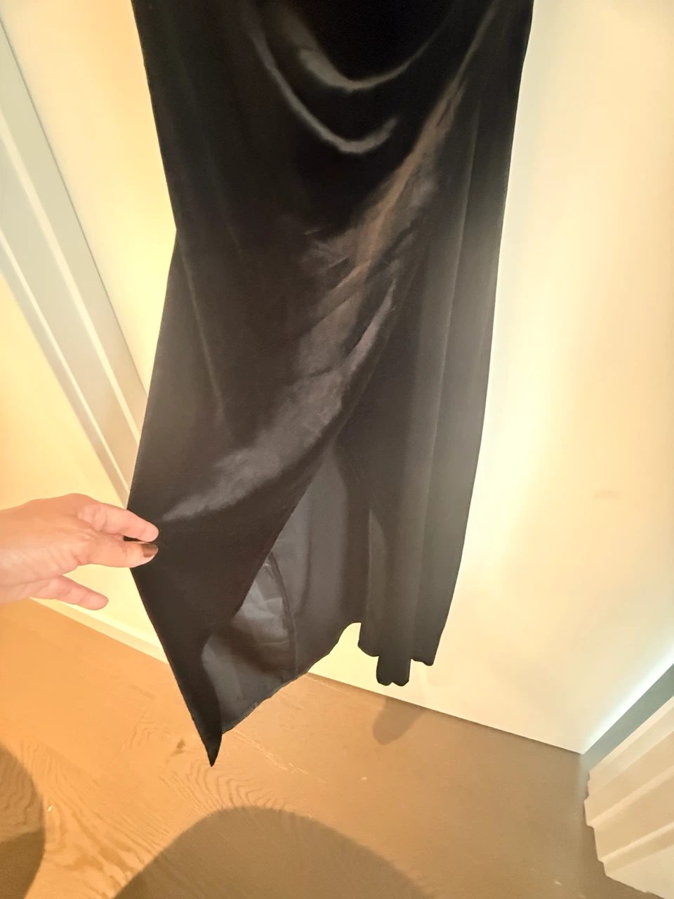 ZARA Black Velvet Slip Dress with Rhinestone Straps - photo 3