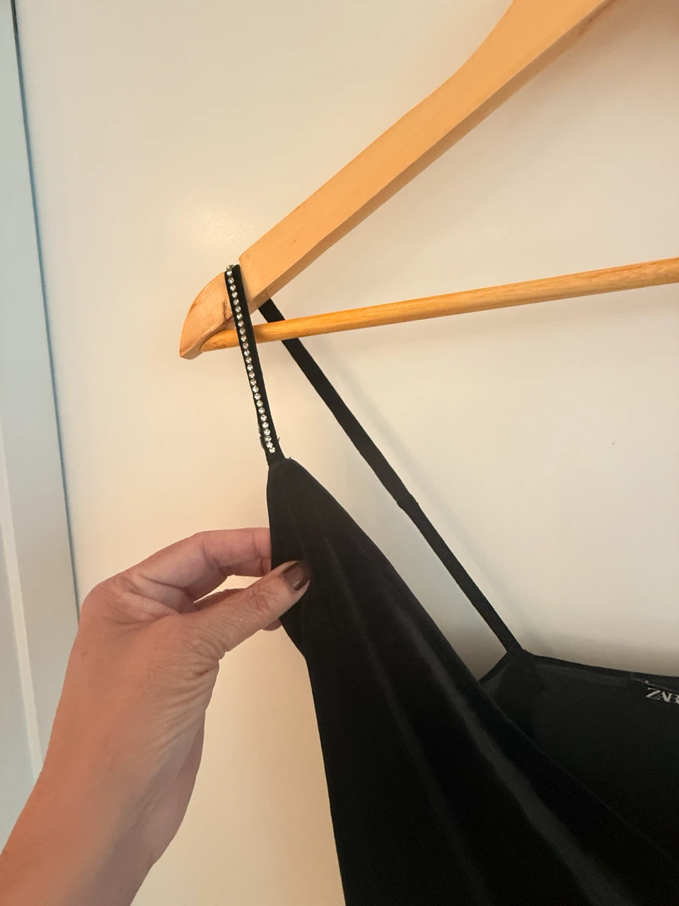 ZARA Black Velvet Slip Dress with Rhinestone Straps - photo 5