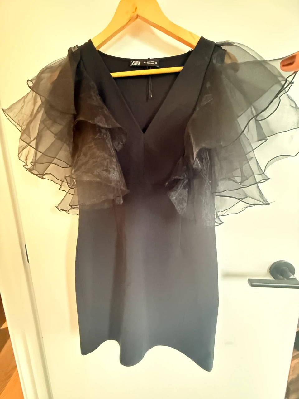 Zara Black Ruffled Organza Sleeve Dress