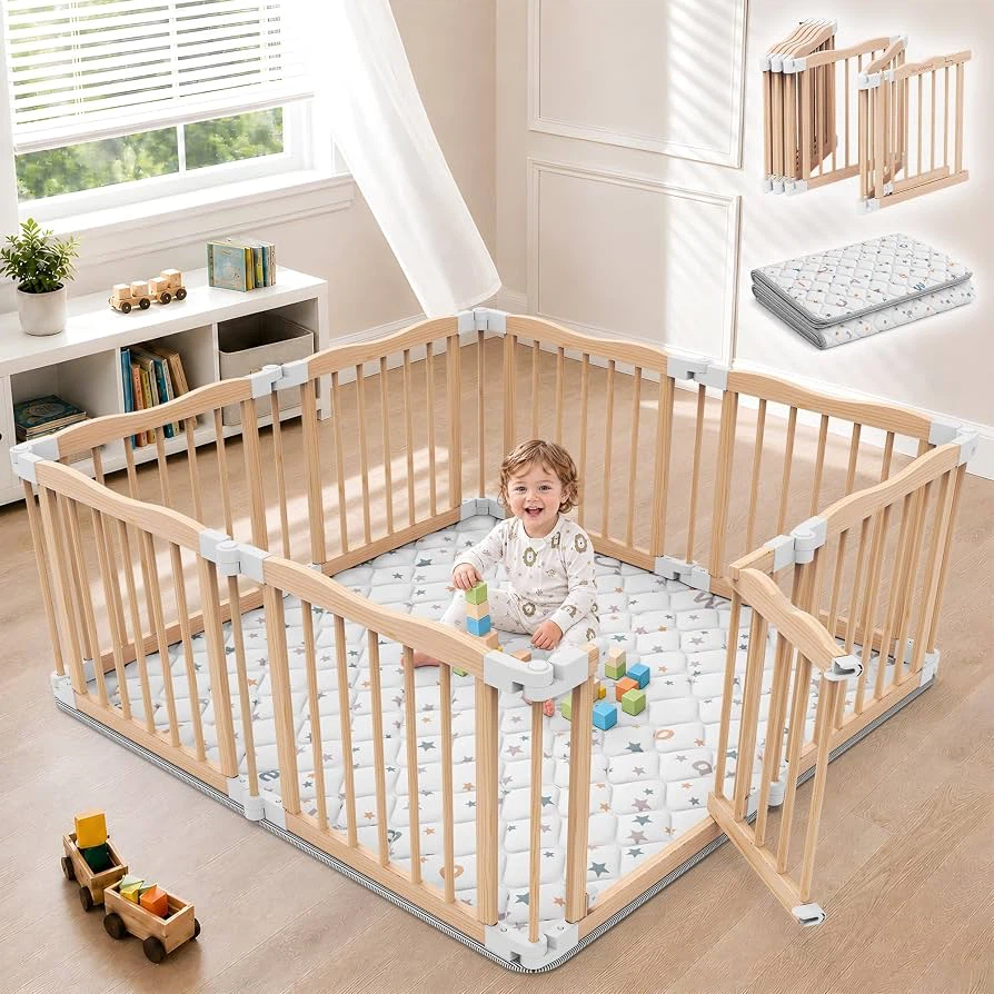 🔥 BRAND NEW – BlueWood Wooden Baby Playpen with Mat | 8 Panels