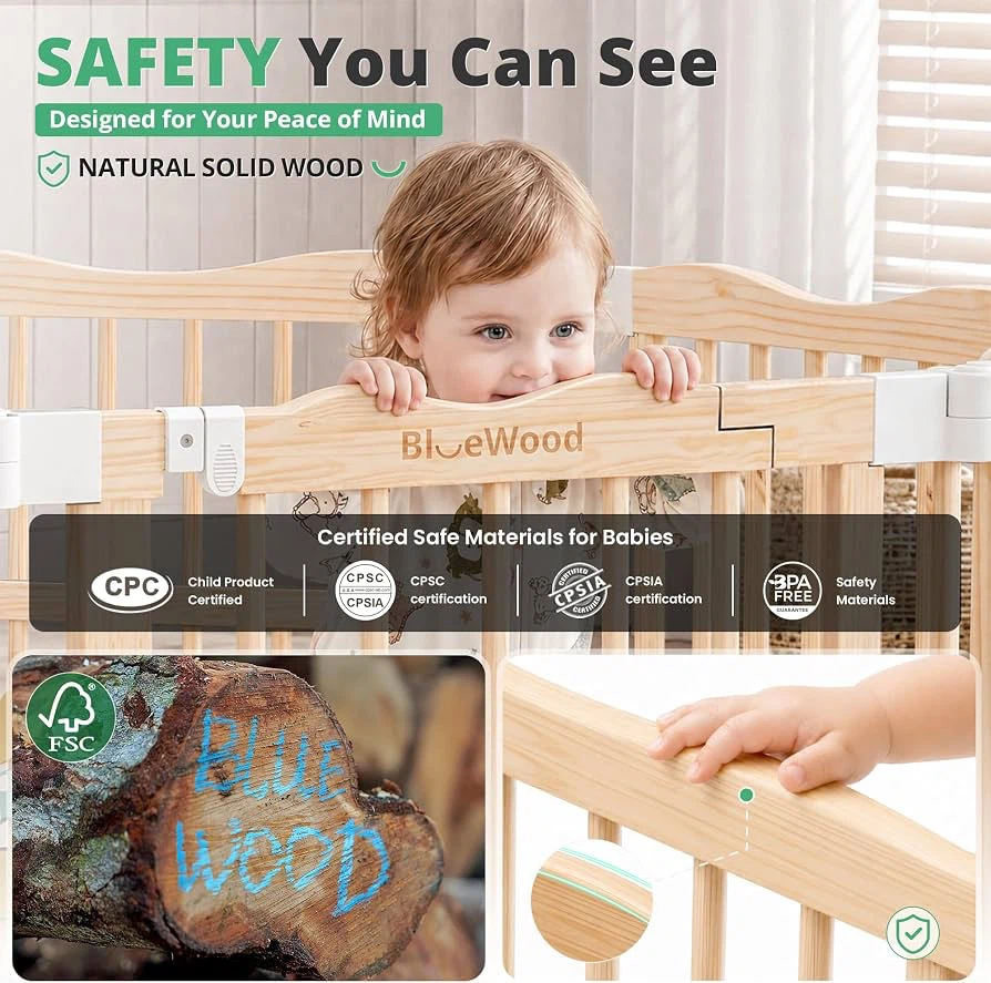 🔥 BRAND NEW – BlueWood Wooden Baby Playpen with Mat | 8 Panels - photo 3