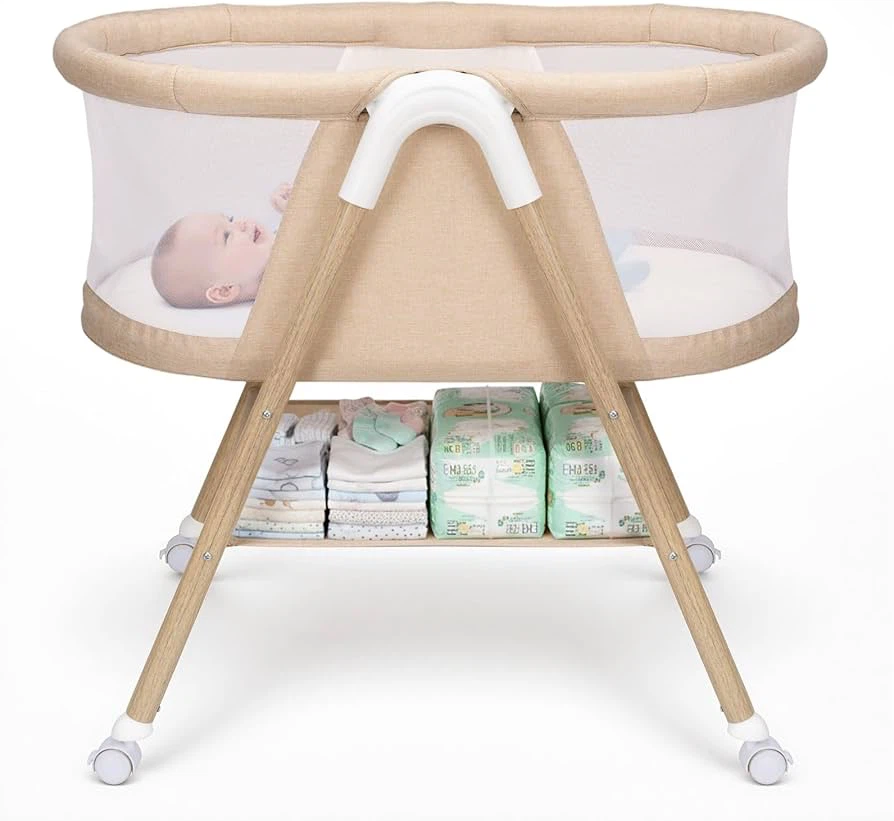 🔥Baby Bassinet | Bedside Sleeper with Wheels & Storage Basket