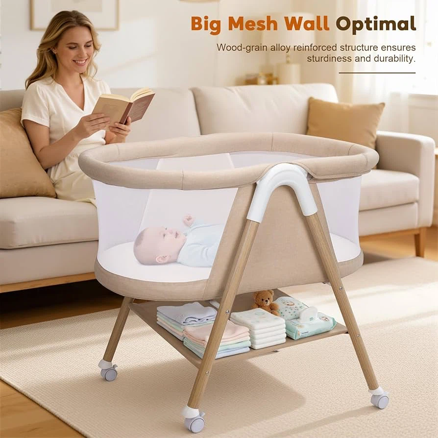 🔥Baby Bassinet | Bedside Sleeper with Wheels & Storage Basket - photo 2