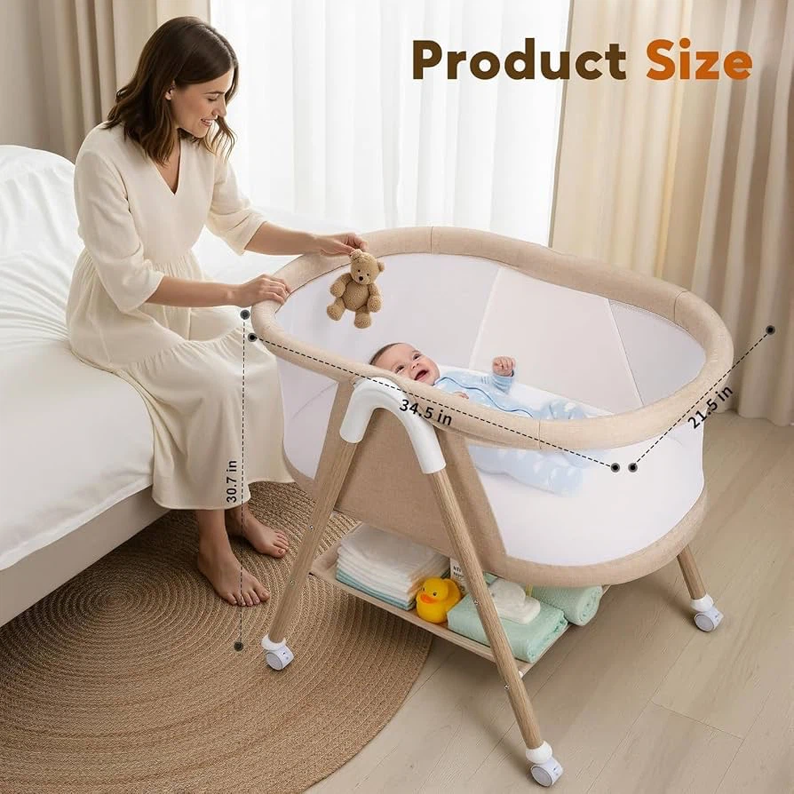 🔥Baby Bassinet | Bedside Sleeper with Wheels & Storage Basket - photo 3