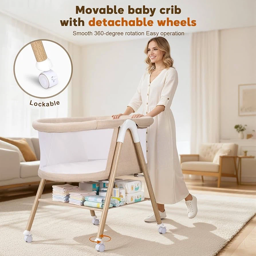 🔥Baby Bassinet | Bedside Sleeper with Wheels & Storage Basket - photo 4