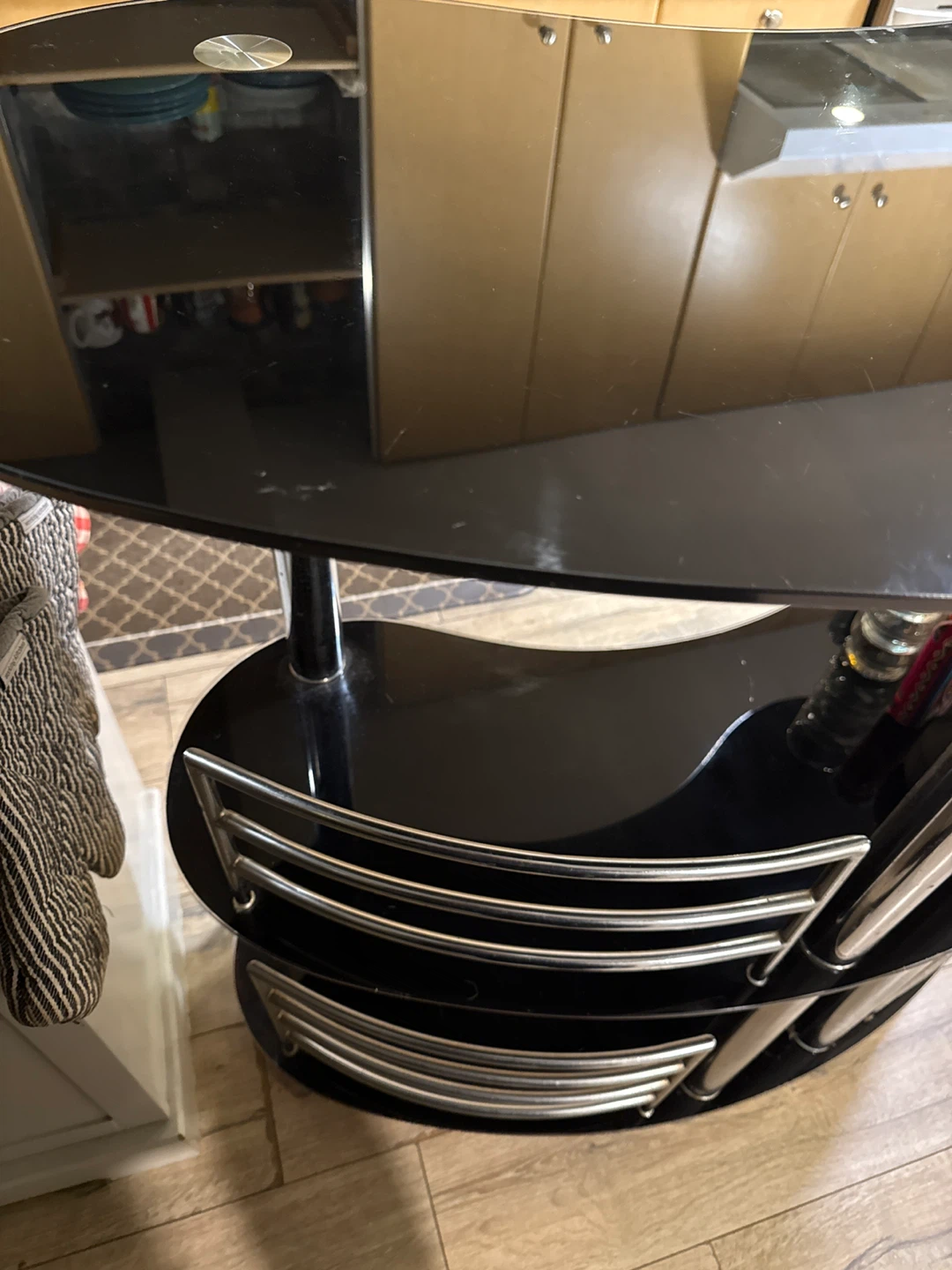 Black glass bar cart with chrome accents - photo 3