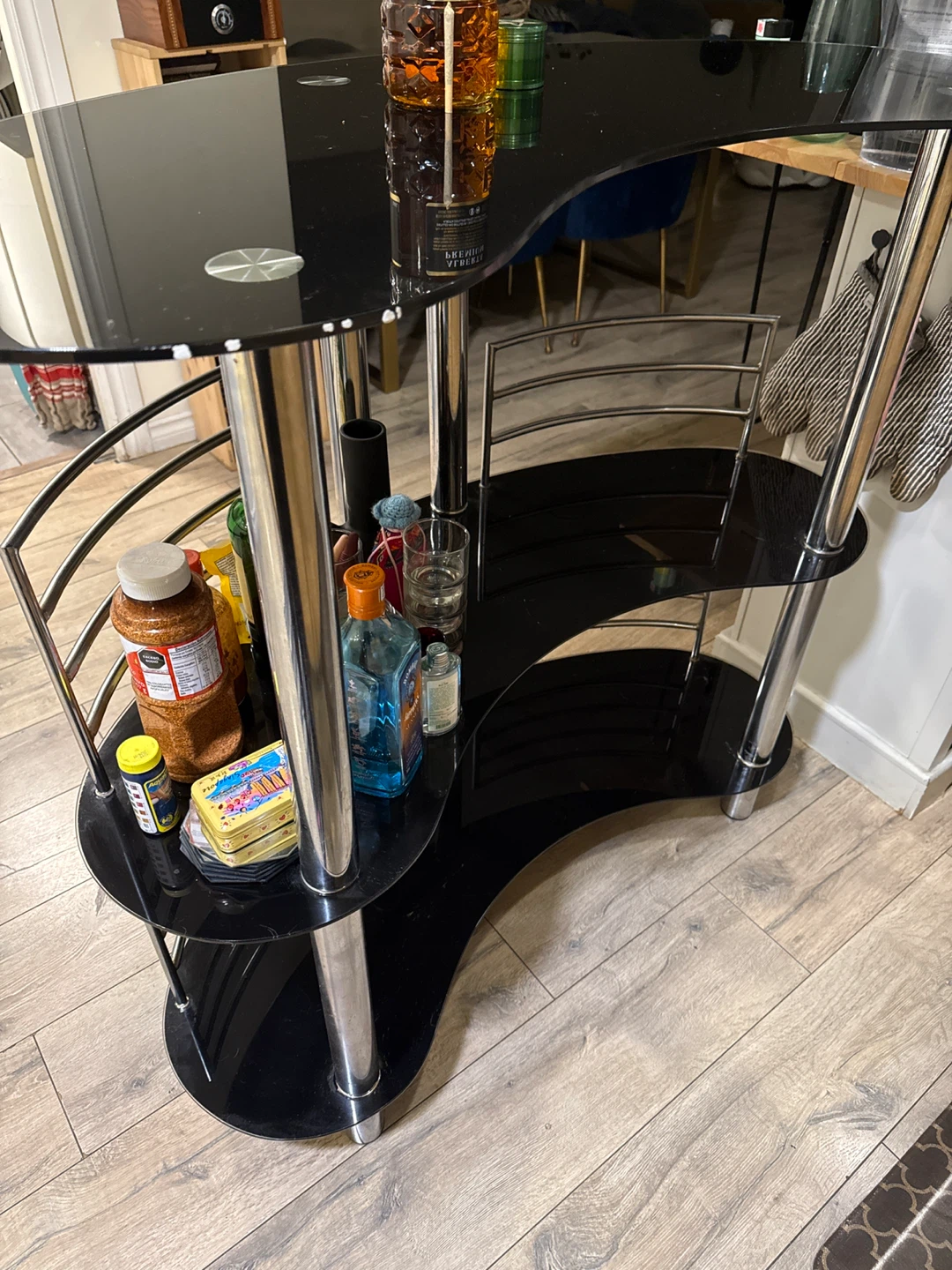 Black glass bar cart with chrome accents - photo 5