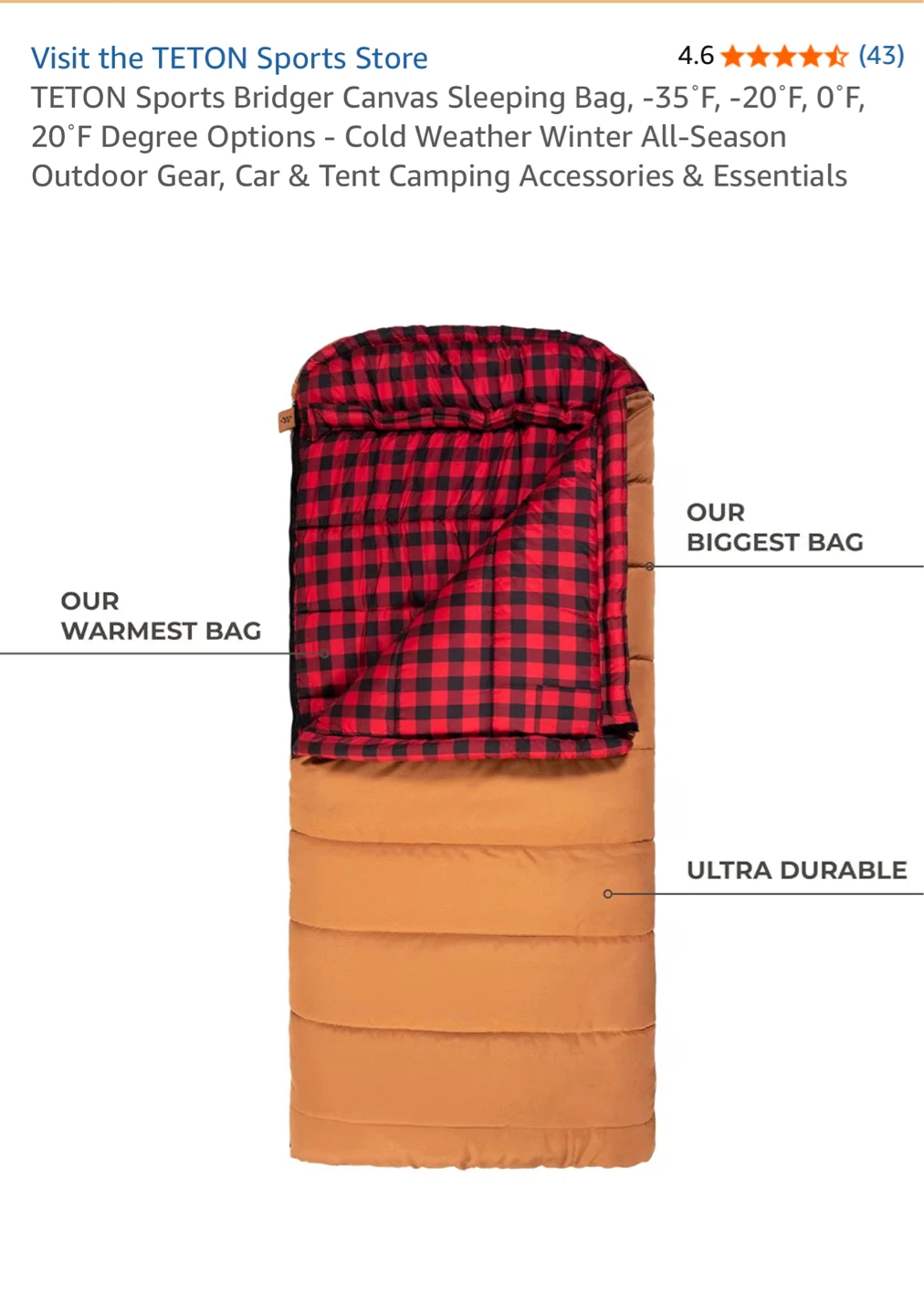 Teton Sports Brown Canvas Sleeping Bag - photo 2