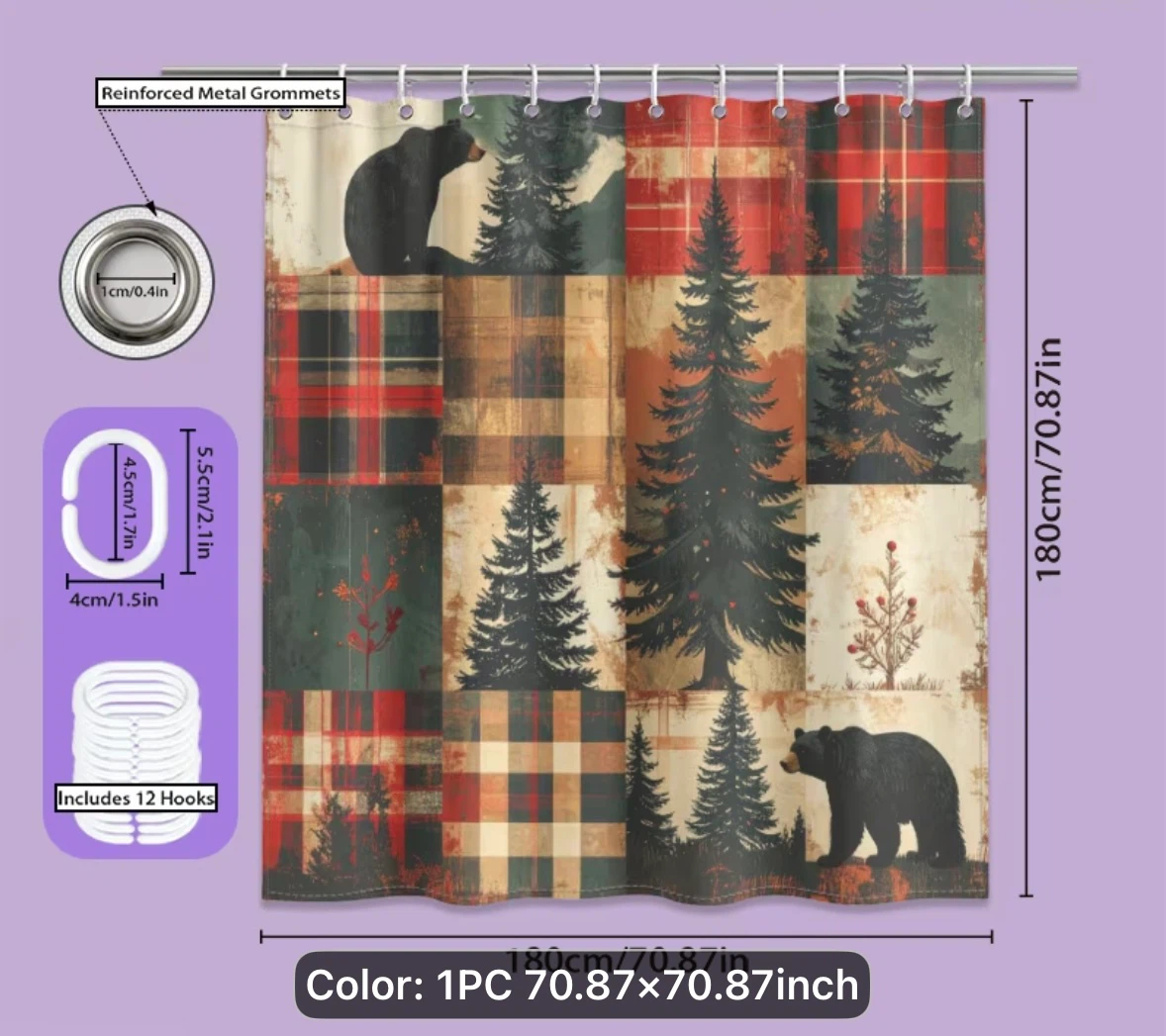 Shower Curtain with Bear and Trees Design - photo 2