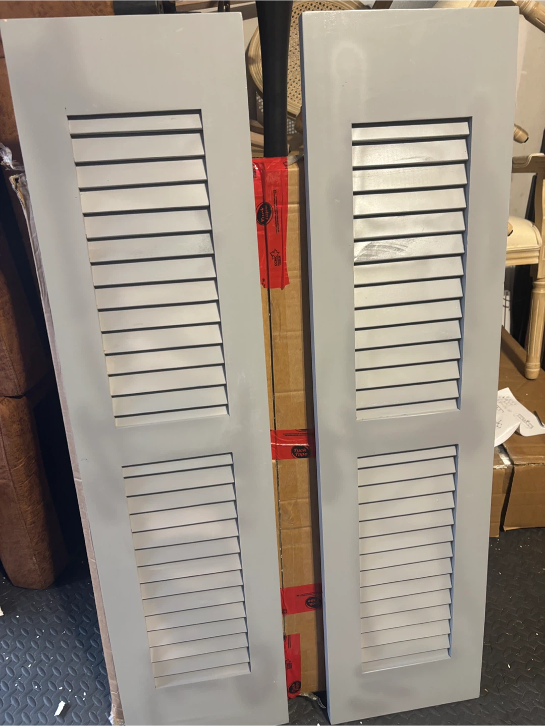 Pair of Grey Louvered Shutters