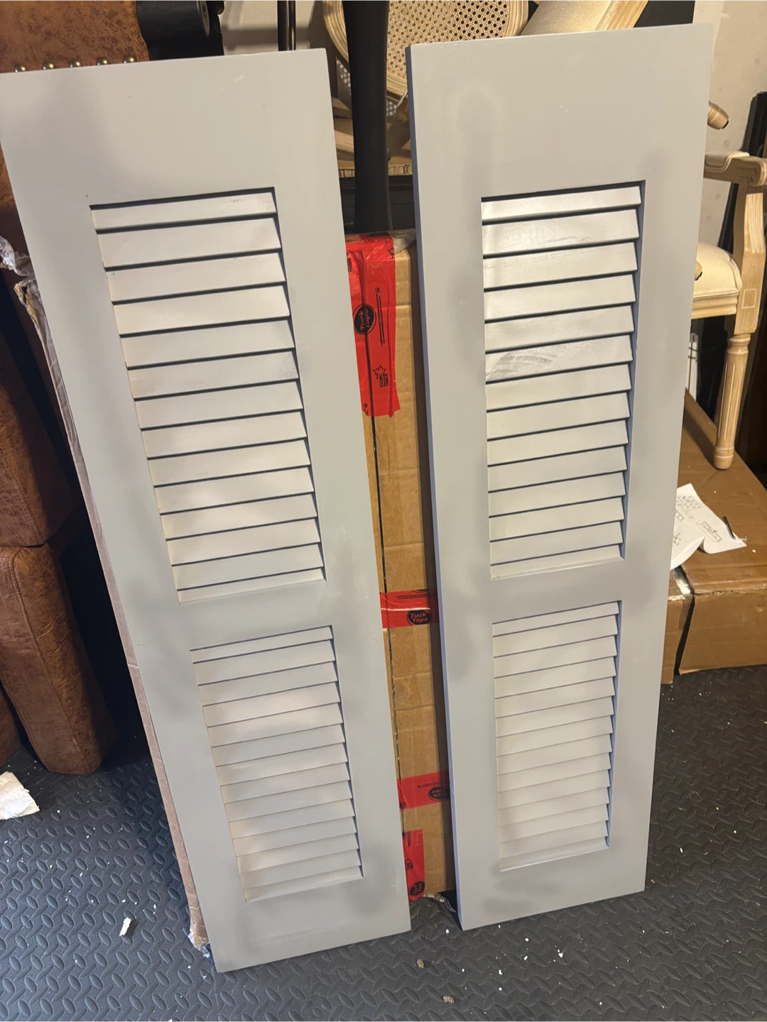 Pair of Grey Louvered Shutters - photo 2