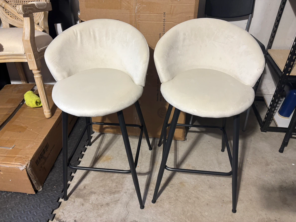 Set of 2 Cream Upholstered Bar Stools