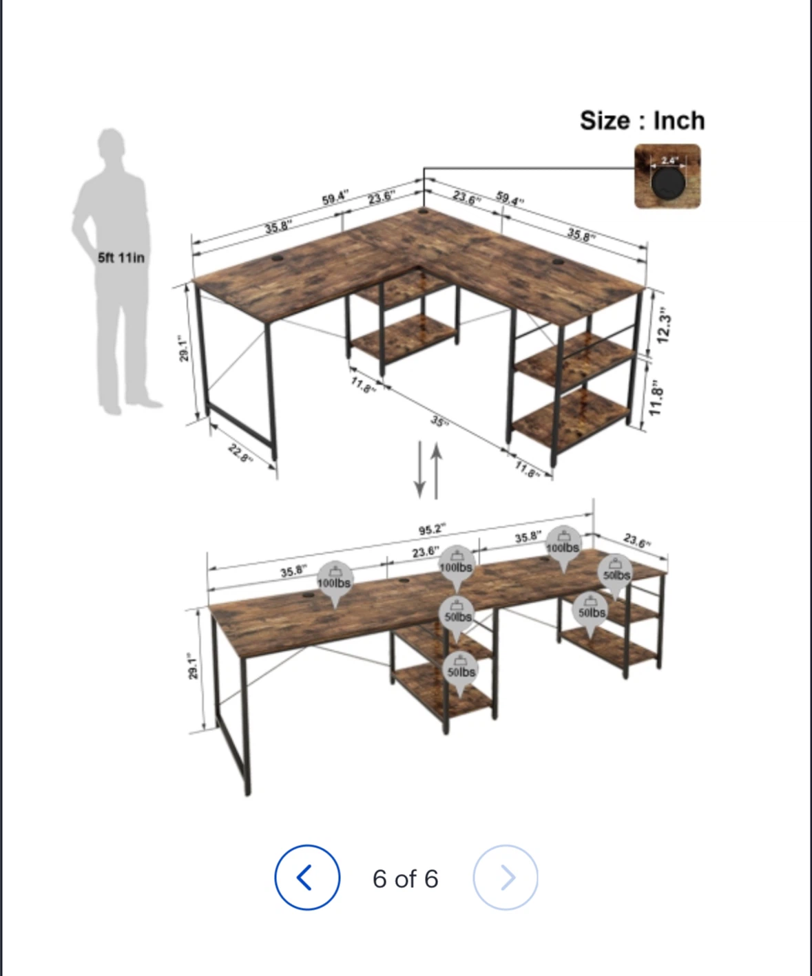 Bestier L-Shaped Desk with Shelves- As Is