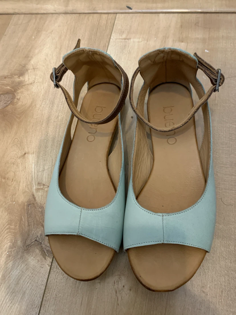 Bueno Light Blue Leather Ankle Strap Sandals