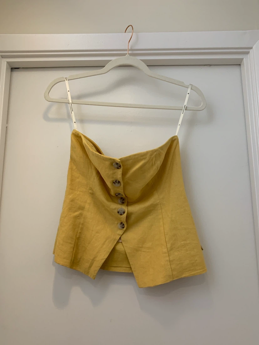 Scotch & Soda Yellow Linen Blend Strapless Top - XS
