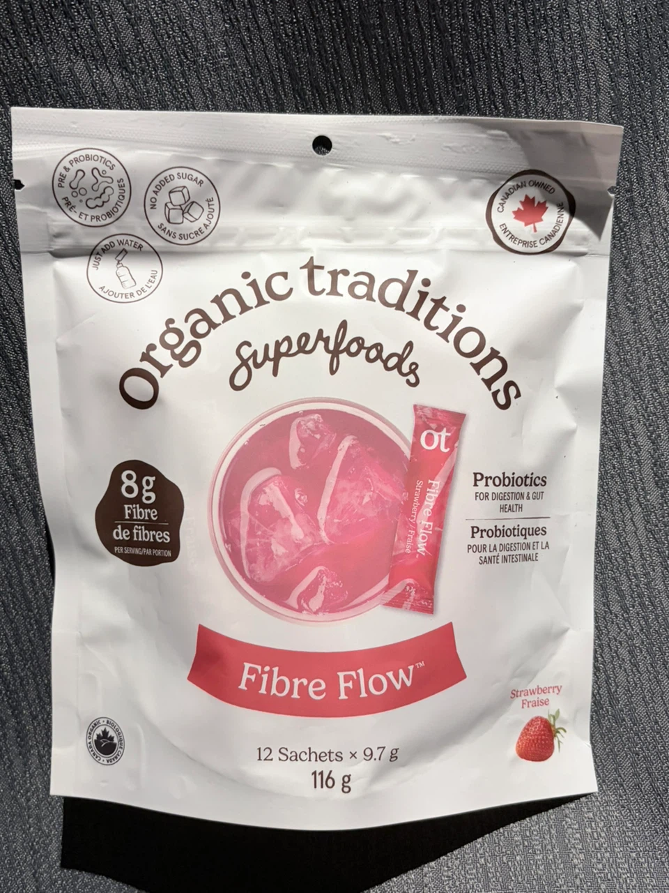 Organic Traditions Fibre Flow Superfoods Strawberry - 12 Sachets