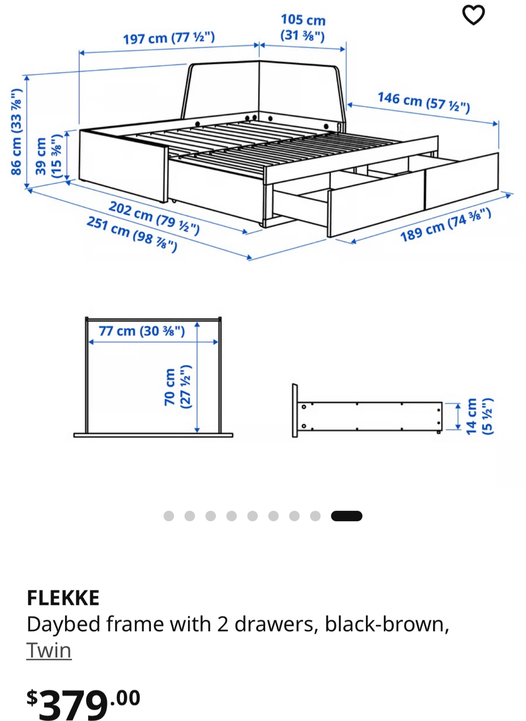 IKEA FLEKKE Daybed frame with 2 drawers, black-brown, Twin - photo 4
