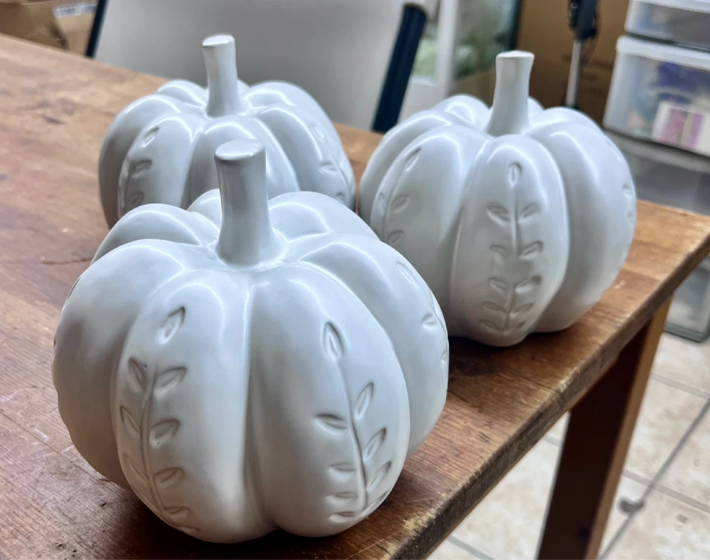 Set of 3 White Ceramic Pumpkins