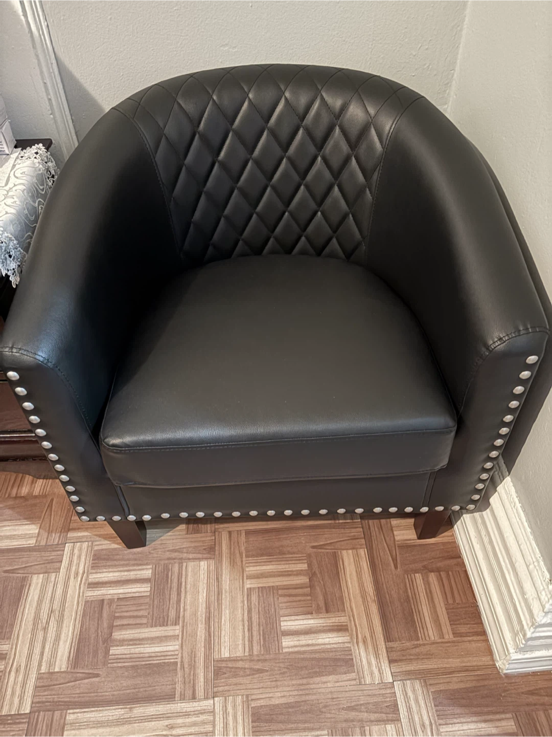 Black Faux Leather Accent Chair with Studs