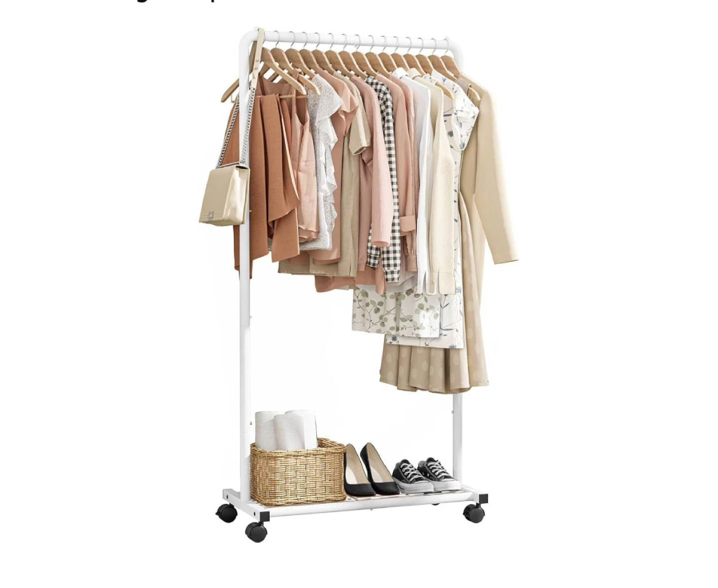 White Rolling Garment Rack with Wheels